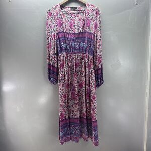 Glory Star Dress Women’s Size M Vintage Floral Tassels Bohemian MIDI